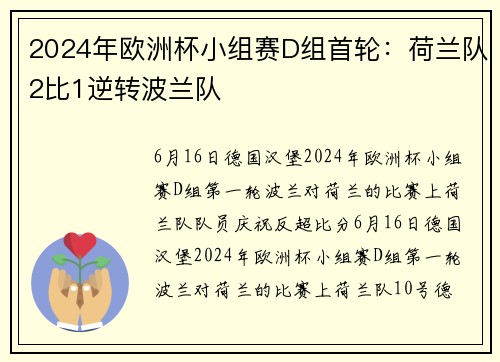 2024年欧洲杯小组赛D组首轮：荷兰队2比1逆转波兰队